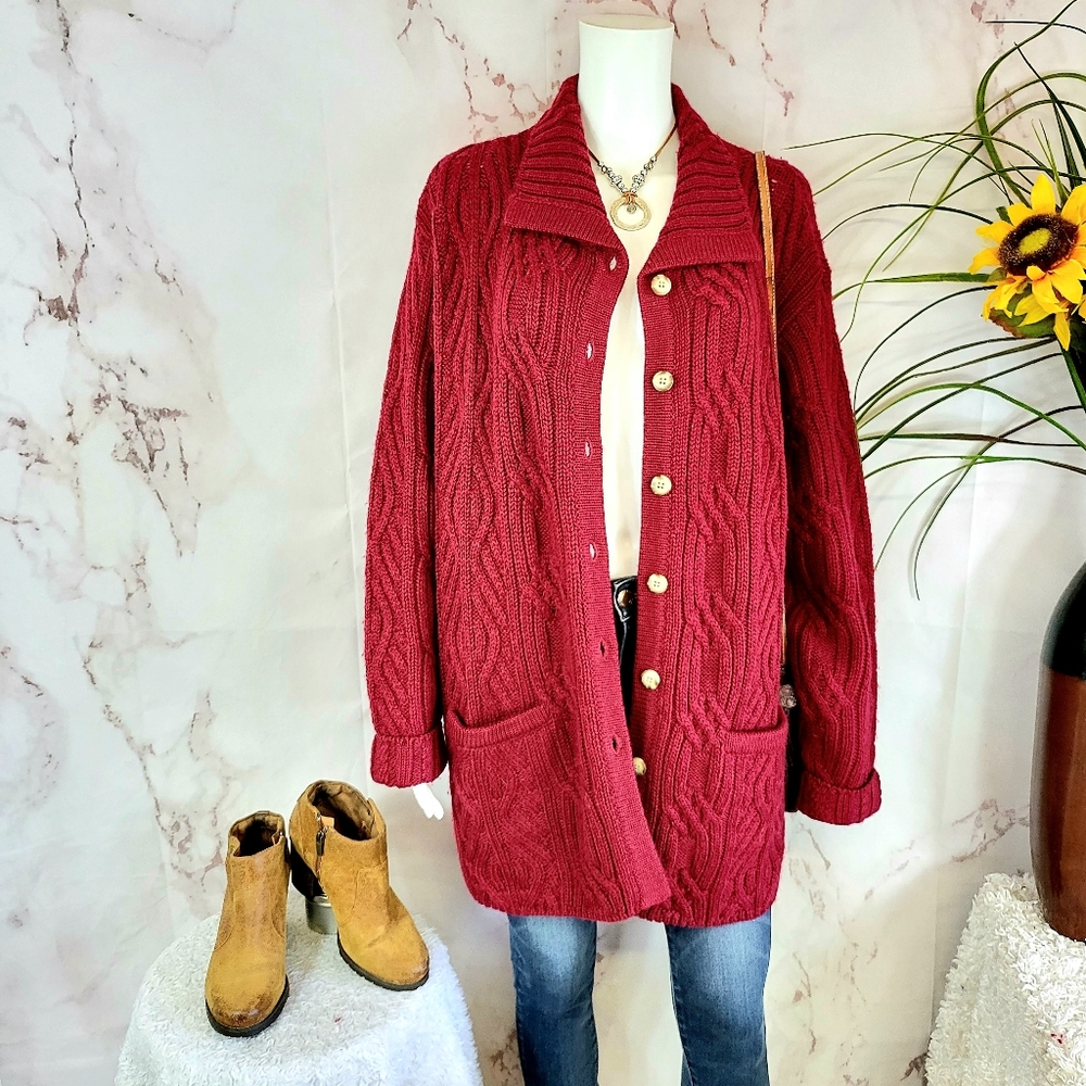 Talbots chunky soft knit mixed cable pattern cardigan